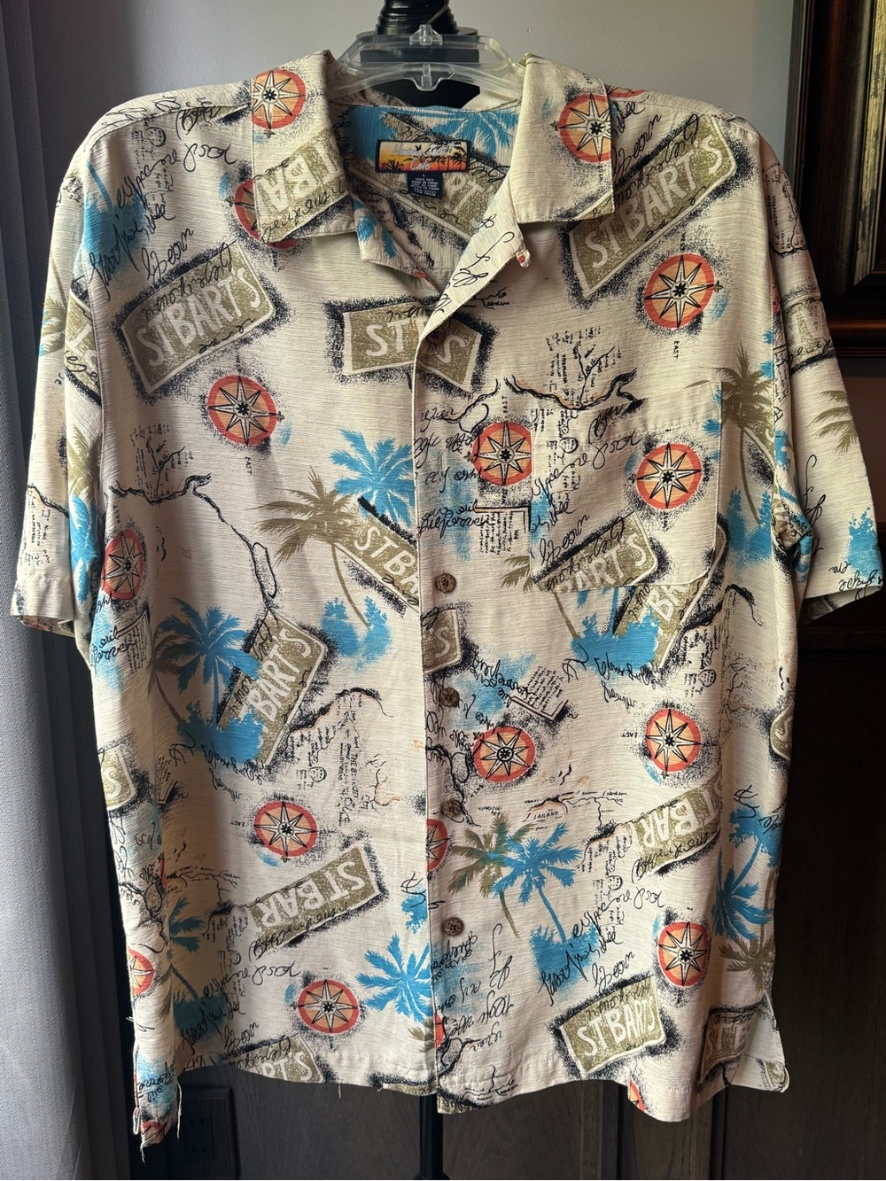 Vintage Havana Jack’s Cafe 100% Silk St. Bart's Nautical Hawaiian Shirt large